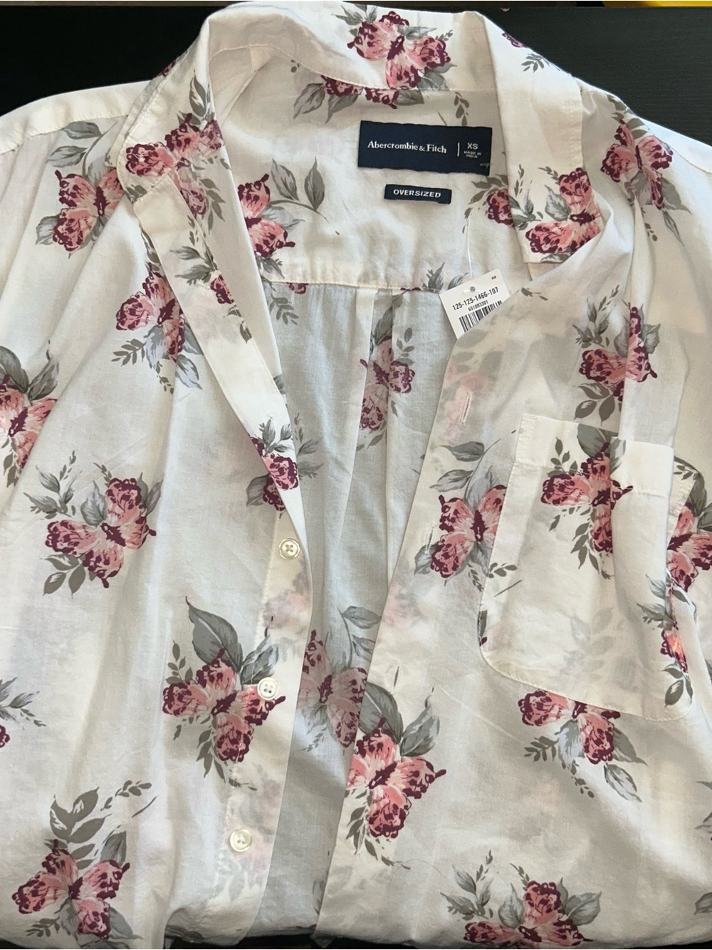 Abercrombie & Fitch White Button-Down Shirt with Pink Floral Print